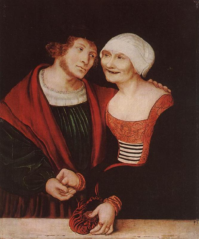 CRANACH, Lucas the Elder Amorous Old Woman and Young Man gjkh Sweden oil painting art